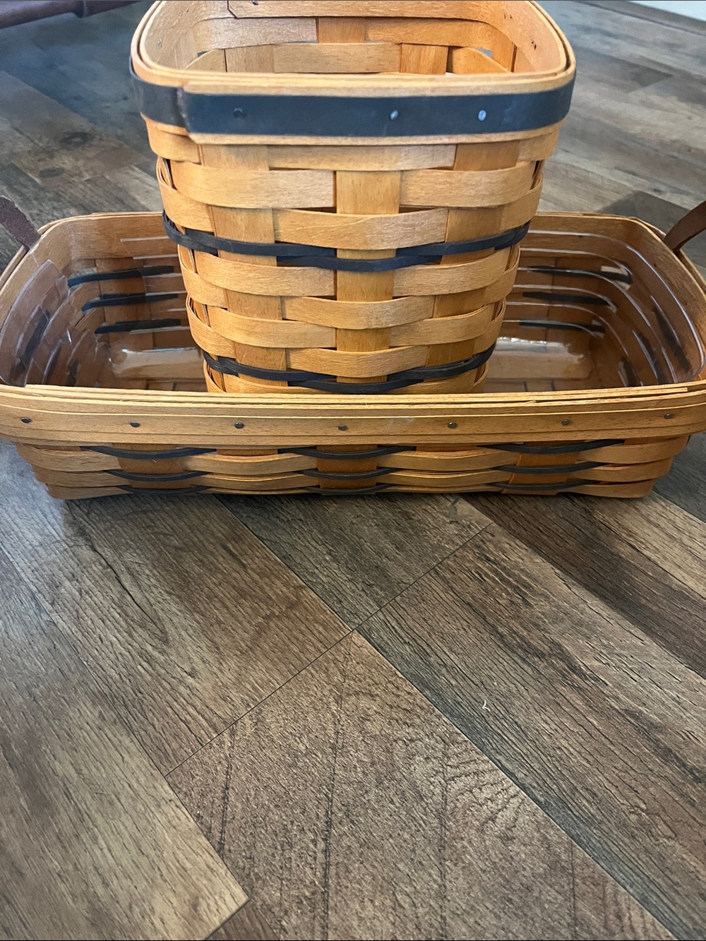Longaberger 1994-1996 Handwoven Natural and Black Woven Basket Set